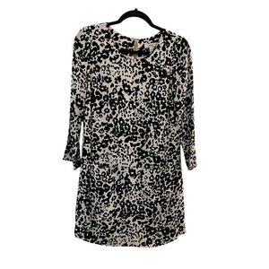 J. Crew Jules Cream & Black Long Sleeve Animal Print Shift Dress, Front Pockets